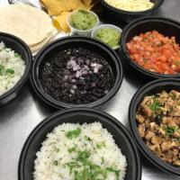 EZ Family Dinner Fiesta / Up to 6 People  · Family Style Meal Pack, Comes with Rice, Beans, 1 Choice of Meat, 1 Choice of Salsa, Cheese,...
