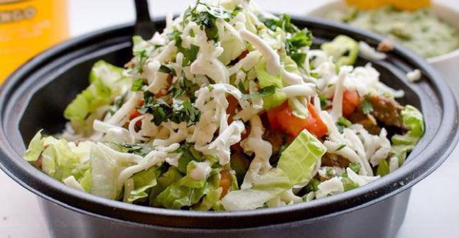 Salad · Bed of Romaine Lettuce:

Step 1 : Choose Rice and Beans
Step 2: Choose your Meat Option.
Step 3: Choose your Salsa, Sour Cream, Cheese and other toppings.