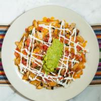 Brooklyn Super Fries · Fries with meat or vegetable topped with melted cheese, pico de gallo, guacamole and sour cr...
