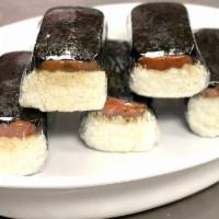 Musubi · Enjoy an all time island favorite musubi, seasoned spam, rice and nori seaweed made fresh da...