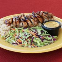 Teriyaki Chicken Yumm! Bento · Organic Brown Rice or Thai Jasmine Rice served with our creamy ginger Asian Cole Slaw and a ...
