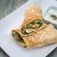 Moby's Melt Sandwich · Melted provolone and American cheese, fresh mushrooms, onions, tomatoes, and spinach, wrappe...
