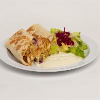 Chicken Shawarma Wrap Combo · Soft grilled chicken strips with Garlic sauce. Includes fries and canned drink.