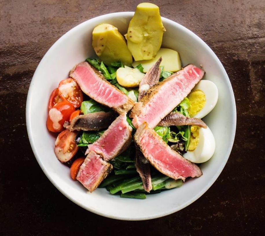 Salade Nicoise · fresh tuna, fingerling potatoes, cherry tomatoes, string beans, anchovies, hard boiled egg, string beans