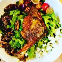 Duck Confit Salad · Arugula, duck leg, red grapes, blue cheese, roasted pecans