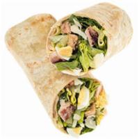 Grilled Chicken Caesar Wrap · Our Grilled Chicken Caesar wrap on a flour tortilla comes recommended with a base of Romaine...