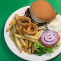 Bacon Cheese Burger · 8 oz. burger with American or Irish bacon and American cheese, lettuce, tomato, red onion.