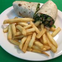 Breaded Chicken Wrap · Breaded chicken breast with cheddar cheese, red onion, tomato, avocado and lettuce with hone...