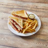 Turkey BLT Club · Clubs served with coleslaw and fries.
