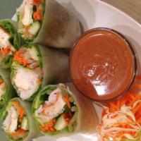 Rice Paper Rolls · Fresh rice paper roll filled with fresh lettuce, carrot,bean sprout ,rice noodle.Served with...