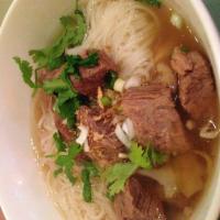 Beef Noodle Soup · Stewed beef with beef broth ,bean sprouts  and rice noodles.