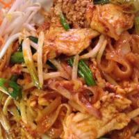 Pad thai · rice noodles with egg, bean sprouts, green onions and peanut ,fresh lime on the side