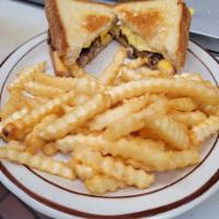Golden Bear Burger w/FF · Extra cheese burger on grilled Texas toast.