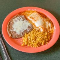 Enchilada Dinner Special Meal · 3 enchiladas with your choice of meat served with rice, beans, lettuce, tomato, salsa, guaca...