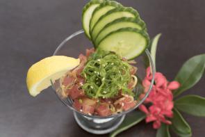 Tuna* Poke · Onions, seaweed salad, sweet soy sauce, cucumber and lemon.