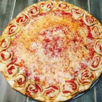 Roniwheel Crust Pie · Pepperoni pinwheel crust.