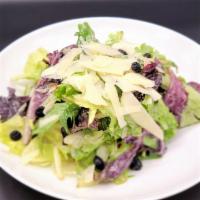 Mixed Green Salad · cherry tomatoes, cucumber, parmesan cheese, dry blueberries, served with homemade vinaigrett...