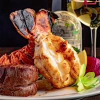 Surf and Turf · 8 oz. filet mignon and 12 oz. lobster tail.