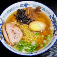 Chicken Sio Ramen · Chicken broth. salt sauce for soup, roasted pork belly, bamboo, scallion, and egg. Our ordin...