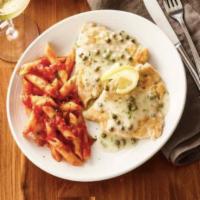 Family Bundle Chicken Piccata · Thin, tender cutlets of chicken lightly dusted with flour, sauteed and topped with lemon but...