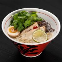 Slurp Up Cilantro Ramen · Chicken clear broth: cilantro, chicken chashu, kikurage, seasoned egg, lime and chili sauce....