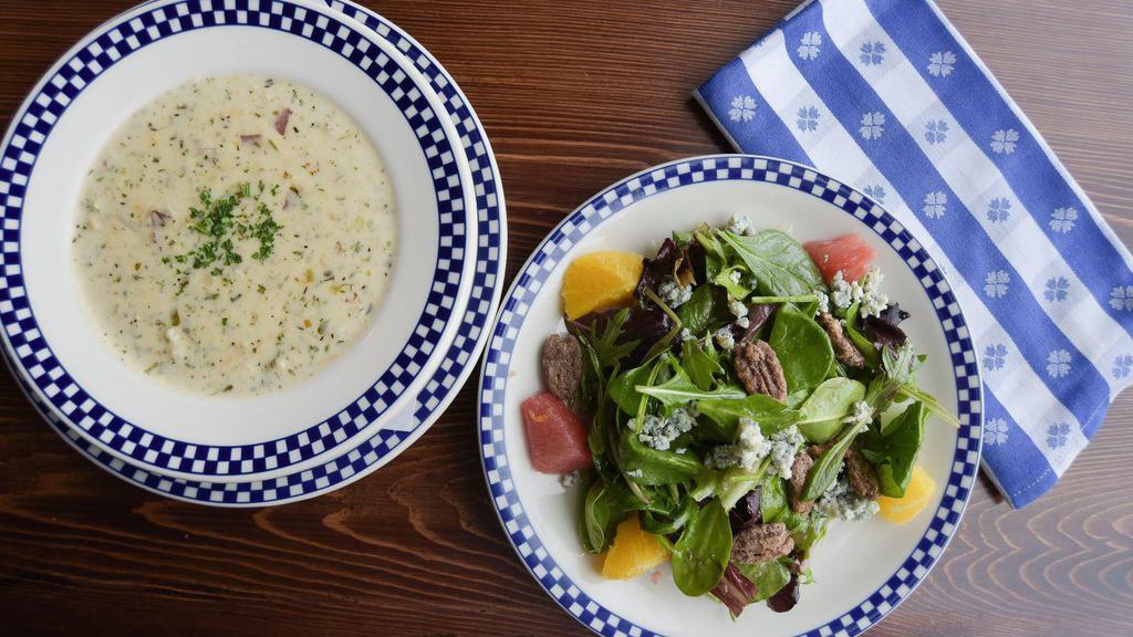 Chowder and Salad Combo · Choose a starter salad and a small bowl of any of award winning chowders.
