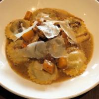  Porcini Mushroom Ravioli · cider roasted squash, shallot marsala butter, grana padano