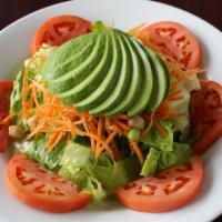 Protein Salad · Romaine hearts, carrots, avocado, tomatoes, soy beans and garbanzo beans. 