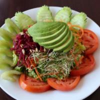 Chef Salad · Romaine hearts, celery, beets, alfalfa sprouts, carrots, cucumber, tomatoes, avocado and sun...