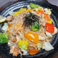 Yaki Udon · Udon noodle, sea salt based sauce, lemon, cabbage, bean sprout, onion, bonito, red ginger, p...