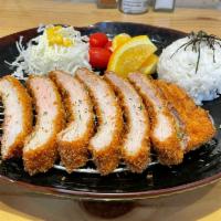 Pork Tonkatsu · Panko fried pork loin with cabbage, fruit(orange/cherry tomato), and steamed rice with miso ...