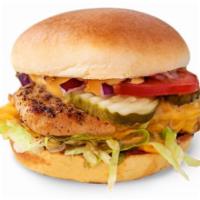Grilled Chicken Sandwich · Grilled chicken breast, melted American cheese, shredded lettuce, tomato, red onions, pickle...