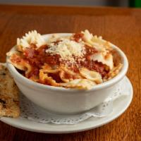Kid's Pasta · Bow tie pasta served with melted butter and imported Parmesan cheese on the side (marinara s...
