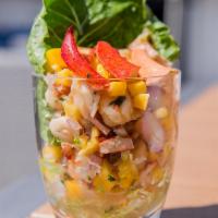 Boca Ceviche  · Maine lobster, bay scallops, gulf shrimp, mango and citrus ponzo. 