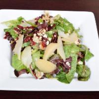 Julian Salad · Mixed greens, almonds, Gorgonzola, dried cranberries, poached pears and apples, with a balsa...