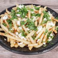 Greek Fries · Topped with feta cheese and parsley.