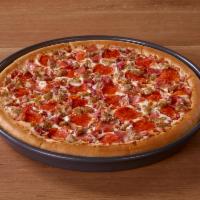 Medium Meat Lover's® Pizza · Pepperoni, Italian sausage, ham, bacon, seasoned pork and beef.