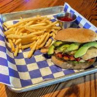 California Chick'N · Avocado, Swiss and Pico de Gallo atop Grilled Marinated Chicken. (served with Fries)