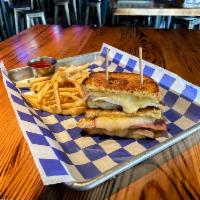Cordon Bleu Melt · Swiss and Jack Cheese, Marinated Chik'N, Ham and Honey Mustard. (served with Fries)