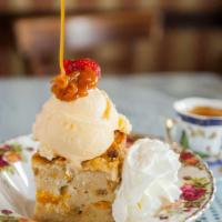 Bread Pudding Lunch · Peach and white chocolate. Bread pudding: peach and white chocolate.