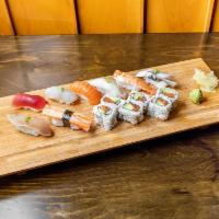Shogun Sushi Dinner · Tuna, fluke, salmon, shrimp, crab, black marlin, stripe bass, white tuna, salmon maki, and a...