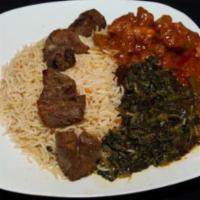 Palau Kabob Entree · Seasoned rice served with meat sauce and your choice of meat.