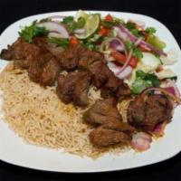 Beef Kabob · Large chunks of tender beef, marinated in a special blend of spices and broiled over charcoa...