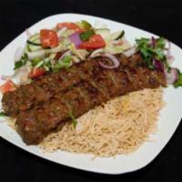 Shami Kabob · Ground beef delicately spiced, skewered and broiled over charcoal. 