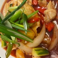 AC2. Pad Prew Wan  · Sweet and sour. Includes pineapple chunk, carrots, tomatoes, onions, bell peppers, cucumber ...