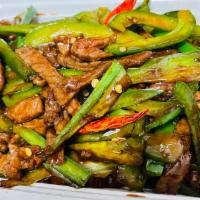 Hot Pepper Beef Specialty · Shredded beef stir-fried with jalapeno peppers in a savory and spicy sauce. Very Spicy. 