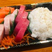 Tricolor Sashimi · 3 tuna sashimi, 3 yellowtail sashimi, 3 salmon sashimi. 