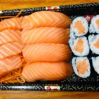 Salmon Platter · 4 pieces of nigiri, 4 pieces of sashimi and a salmon roll.
