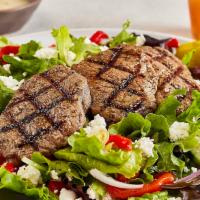 Greek Salad with Grilled Beef · Traditional Greek Salad Topped with Grilled Beef