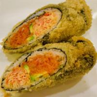 Fried Sushi Burrito Roll · Deep fried spicy tuna, crab and avocado with special sauce.